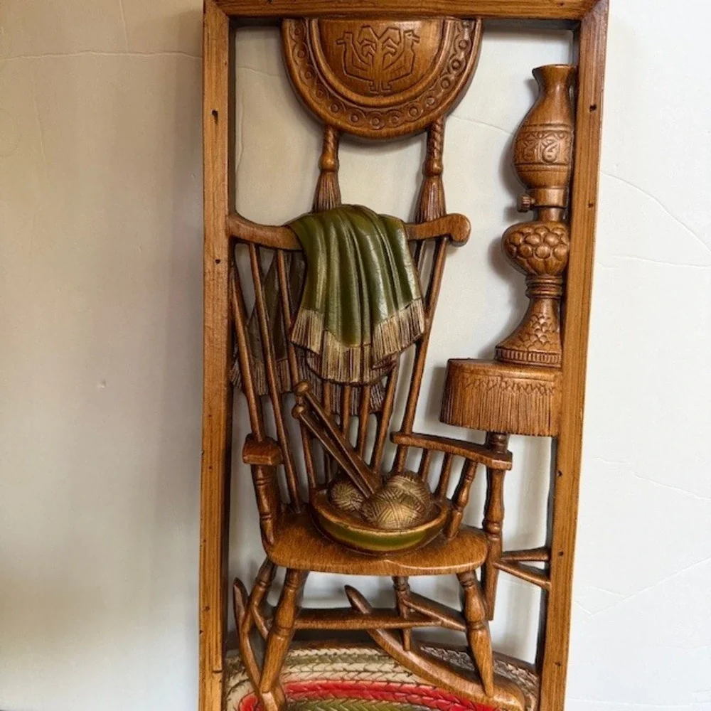 Vintage 1960 Burwood Products Rocking Chair Cat Wall Hanging Plaque Art MCM